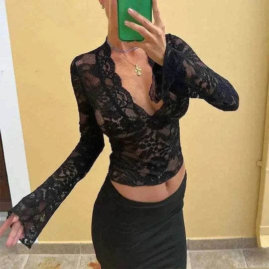 lace long sleeve top | slim fit bottoming shirt | y2k fashion top | energy saving