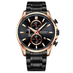 Men's Waterproof Quartz Watch – Six-Hand Dial with Calendar & Steel Band