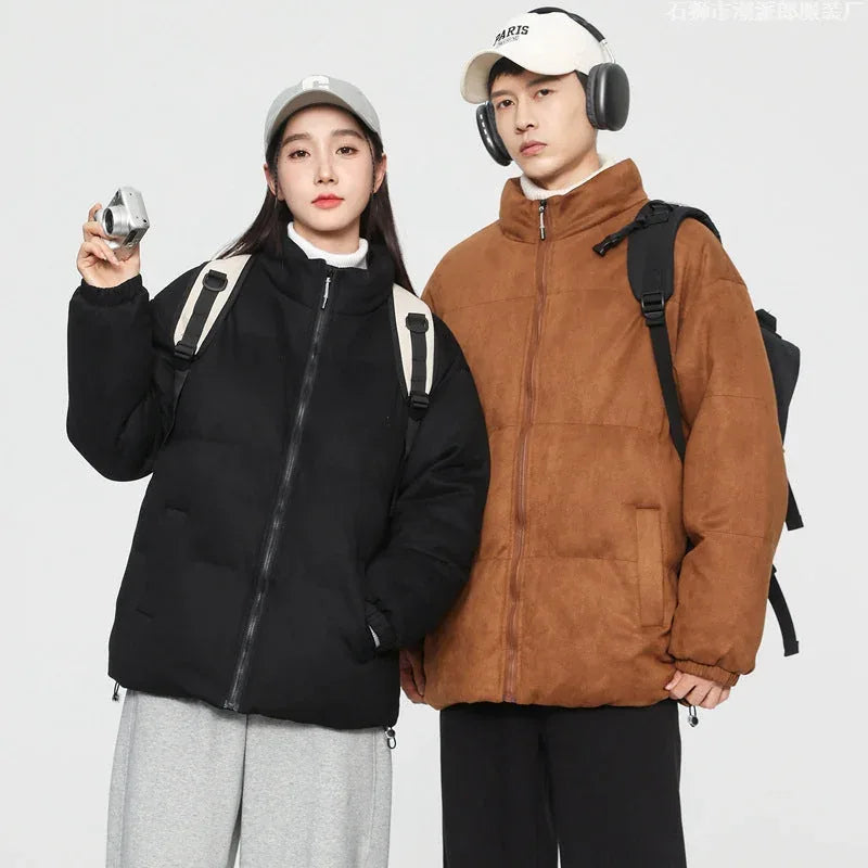 deerskin velvet jacket | quilted windproof coat | loose fit winter jacket | energy saving