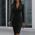 Women's Elegant Solid Color V-Neck Long Sleeve Midi Dress Slim Fit Office Dress For Spring & Summer Meifu Market