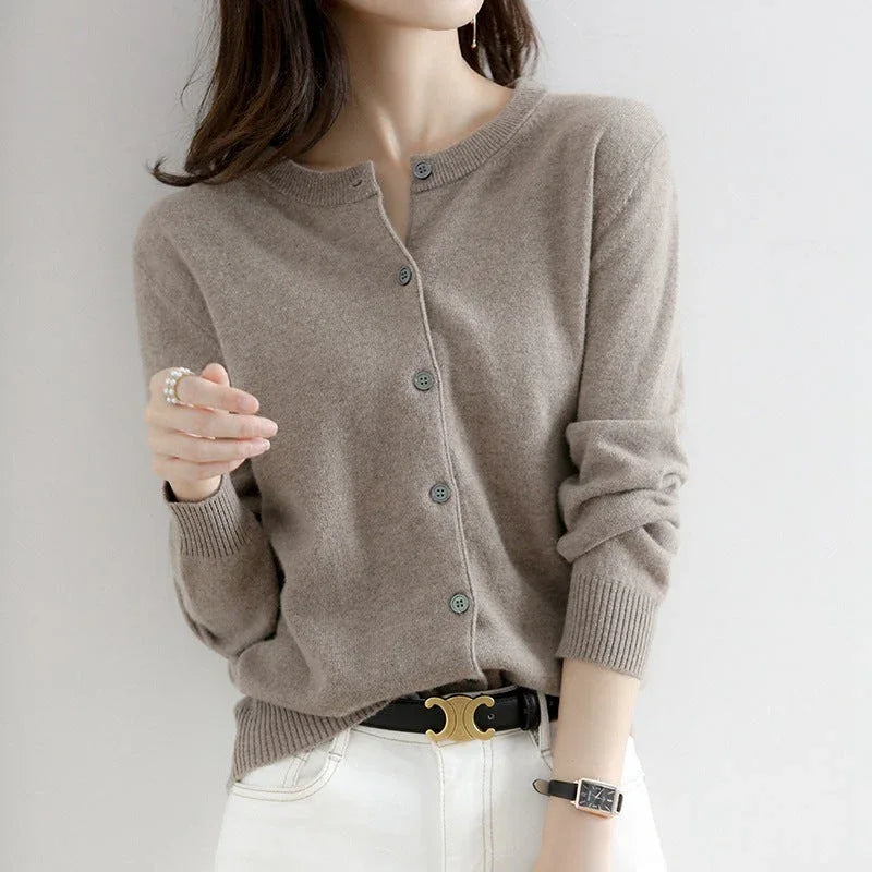 Women's Knitted Cardigan Sweater - Solid Color Loose Fit Button Front Coat Meifu Market