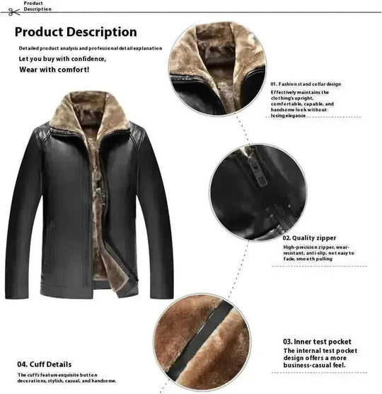 mens fur lined leather coat | genuine leather coat with velvet | heavy duty winter coat | ultrasonic cleaning