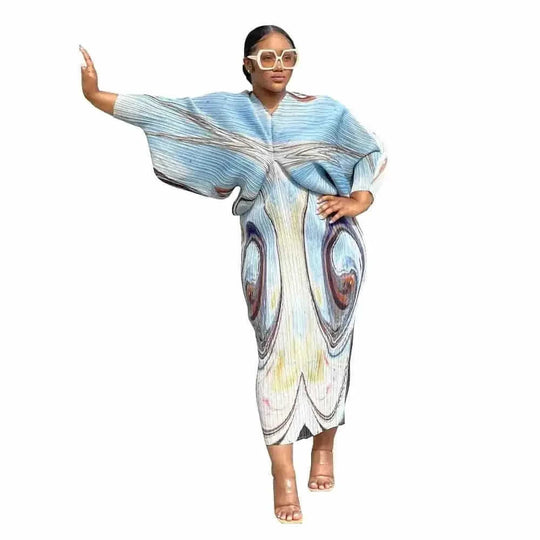 v-neck batwing sleeve dress | floral print maxi dress | chiffon material summer dress | energy saving