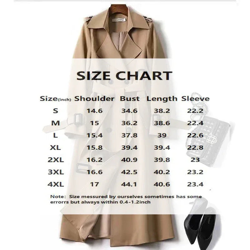 Women's Classic Trench Coat, Solid Color Long Sleeve Belted Mid-Length Jacket With Button Detail For Spring And Fall Meifu Market