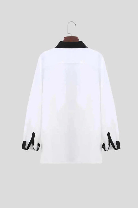 A Handsome Business And Fashionable Long-sleeved Shirt With Contrasting Colors For A Teenage Man - back view (pattern:...