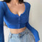 stretchable crop top | slim-fit long sleeve tee | breathable cotton fabric | ultrasonic cleaning