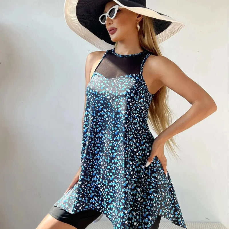 mesh printed swimsuit | conservative two-piece swimwear | quick-dry boxer swim trunks | energy saving