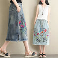 plus size denim skirt | heavy embroidery skirt | ethnic style denim skirt | energy saving