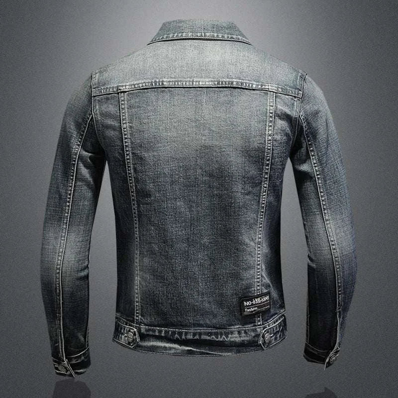 stretch denim jacket for men | slim fit denim jacket | lightweight stretch denim | ultrasonic cleaning