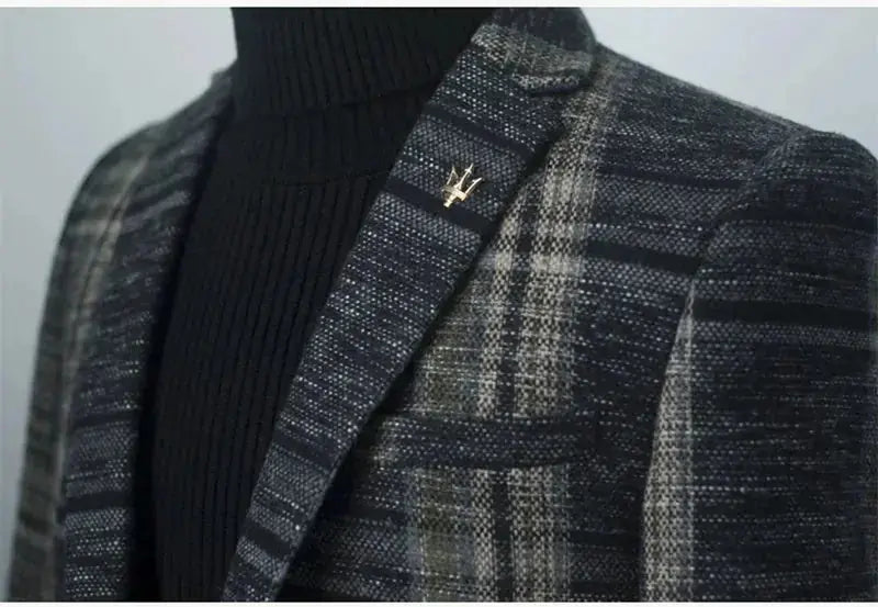 slim fit plaid blazer | mens tailored blazer | lightweight wool blend blazer | energy saving