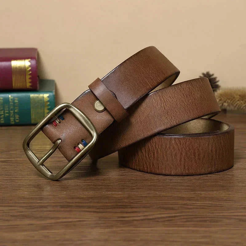 thick pure copper pin buckle | genuine cattlehide leather belt | heavy-duty leather belt | ultrasonic cleaning