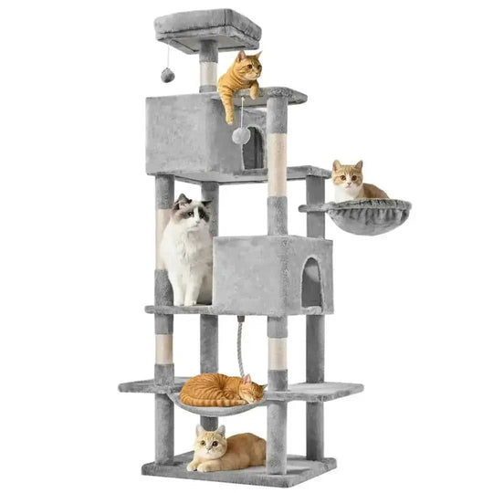66 Inch Cat Tree Tower, Large Multi-Cat Climbing Extended Platform, Hammock, Pet House For Indoor Cats And Kittens Play -...