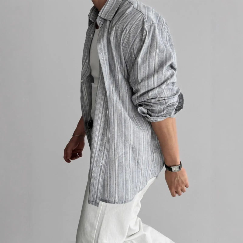 oversized fit shirt | linen cotton blend | vintage striped pattern | ultrasonic cleaning