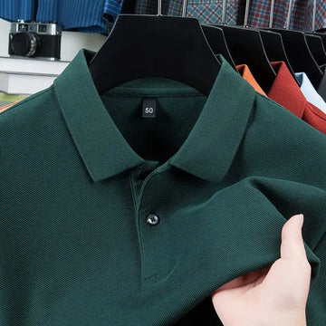 Casual Polo Collar Pure Color Mercerized Cotton Men's Short Sleeve