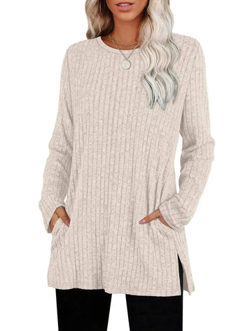 European And American Style Women Sweater Sunken Stripe Round Neck