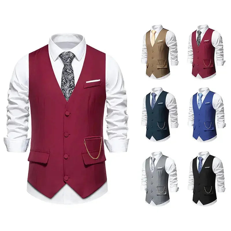 single-breasted vest | mens v-neck vest | solid color waistcoat | energy saving
