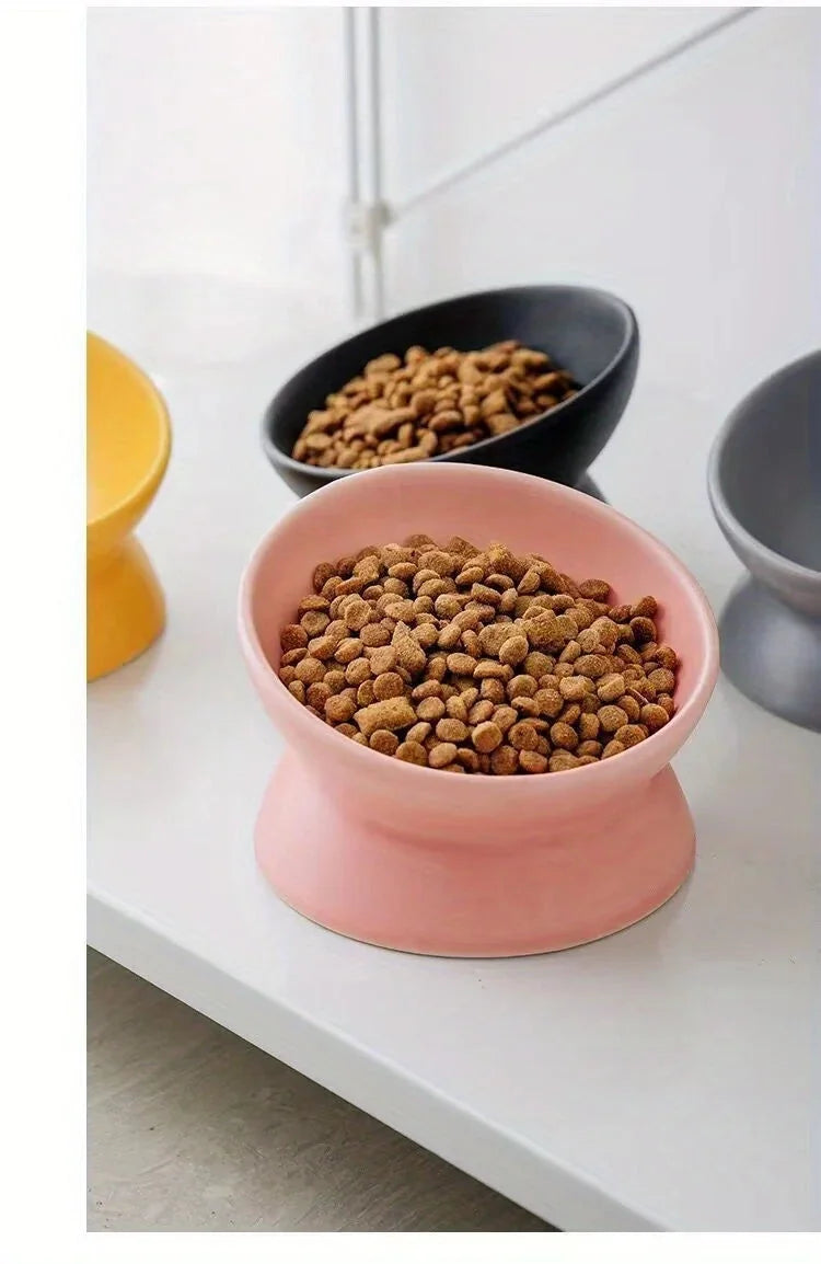 non-slip ceramic pet bowl | elevated dog food bowl | raised cat feeder with stand | ultrasonic cleaning