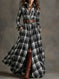 French Retro Plaid Dress - Plus Size Belted Waist Irregular Hem Dress Meifu Market