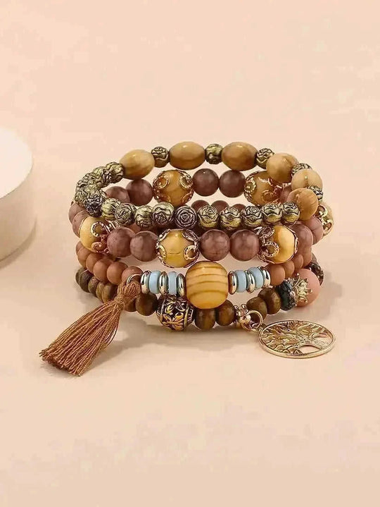 elastic bangle bracelet set | wooden beads jewelry | adjustable tree of life bracelet | energy saving