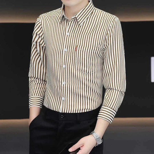 striped slim fit shirt | cotton blend fabric | long sleeve casual shirt | energy saving