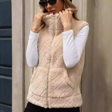 Women's Clothing Cardigan Zipper Loose Diamond Lattice Coat Plush Vest Meifu Market