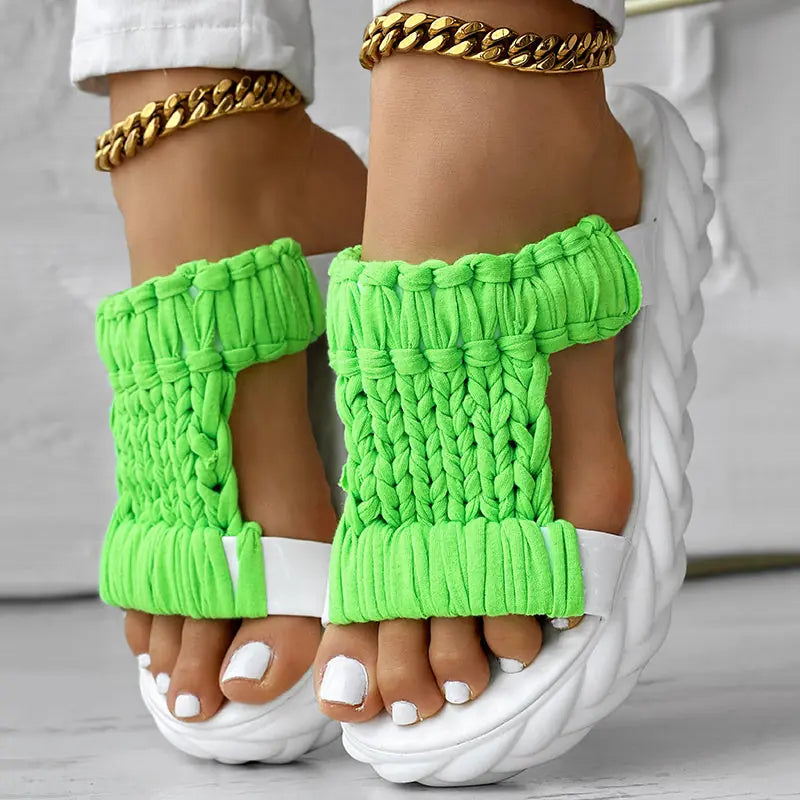 Platform Sandals Summer Braided Knit Hollow Open Toe Slipper Sandals - Anklet Not Included Meifu Market