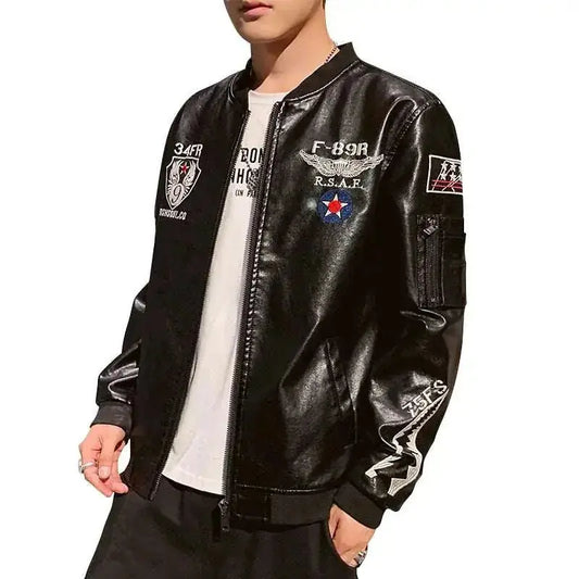 Men's Motorcycle Leather Jacket – Embroidered Design for Stylish Riders