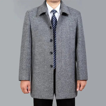 heavy wool blend coat | mid-length overcoat for men | winter warmth coat | ultrasonic cleaning