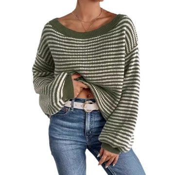 Women's Off-neck Shoulder-baring Sweater Contrast Color Meifu Market