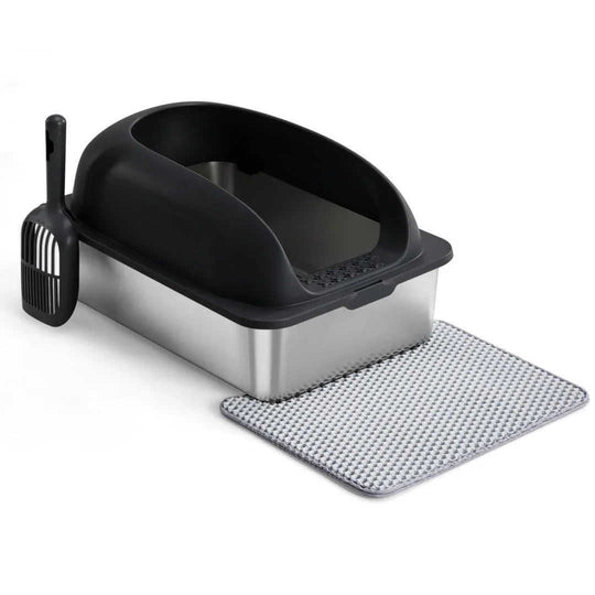 Stainless Steel Cat Litter Box with Lid - XL for Large Cats + Mat Meifu Market