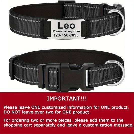 Reflective Neoprene Dog Collar - Soft Padded Breathable Nylon Collar for Small and Medium Dogs - Personalized and Adjustable - Keep Your Pet Safe and Comfortable
