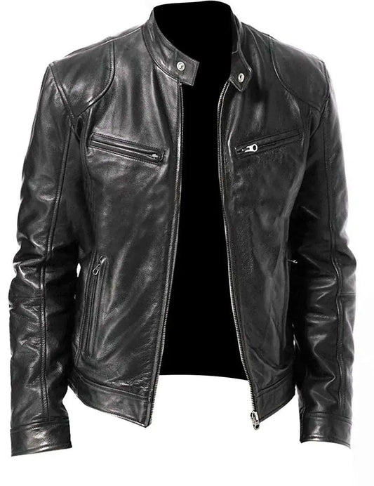 Men's PU Leather Slim Fit Jacket – Fashionable and Versatile Outerwear