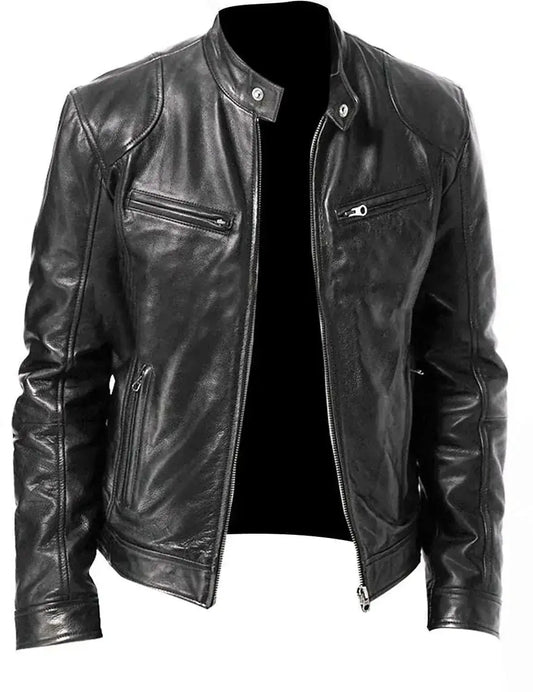 Men's PU Leather Slim Fit Jacket – Fashionable and Versatile Outerwear
