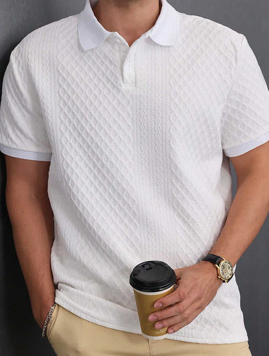 Asymmetric Jacquard Polo – Men's Button Placket Fashion Shirt