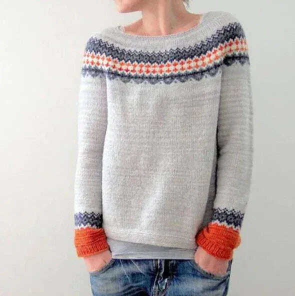 Women's Knitted Pullover Sweater - Round Neck Multicolor Loose Fit Top Meifu Market