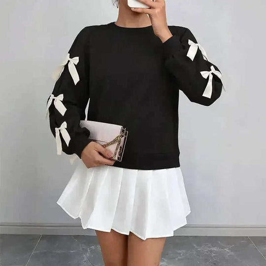 Hemp Bundle Pocket Round Neck Bow Red Christmas Sweater Girl Meifu Market