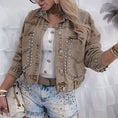Women's Long Sleeve Rivet Studded Denim Jacket Casual Cropped Short Jean Coat Meifu Market