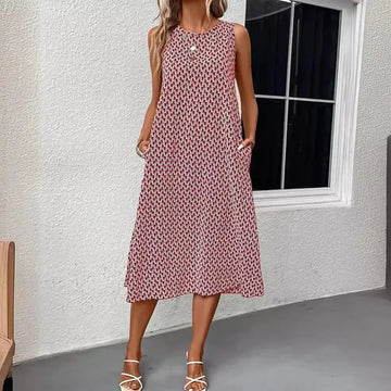 European And American Fashion Commuter Round Neck Sleeveless Dress Women