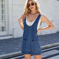 stretch denim overall dress | midi length with pockets | summer casual wear | ultrasonic cleaning