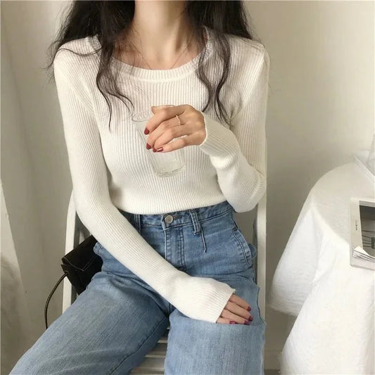 Women's Slim-fit Korean Style All-matching Pullover Thin Sweater
