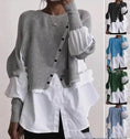 Crew Neck Long Sleeve Knitted Multi-color Patchwork White Shirt Women's Meifu Market