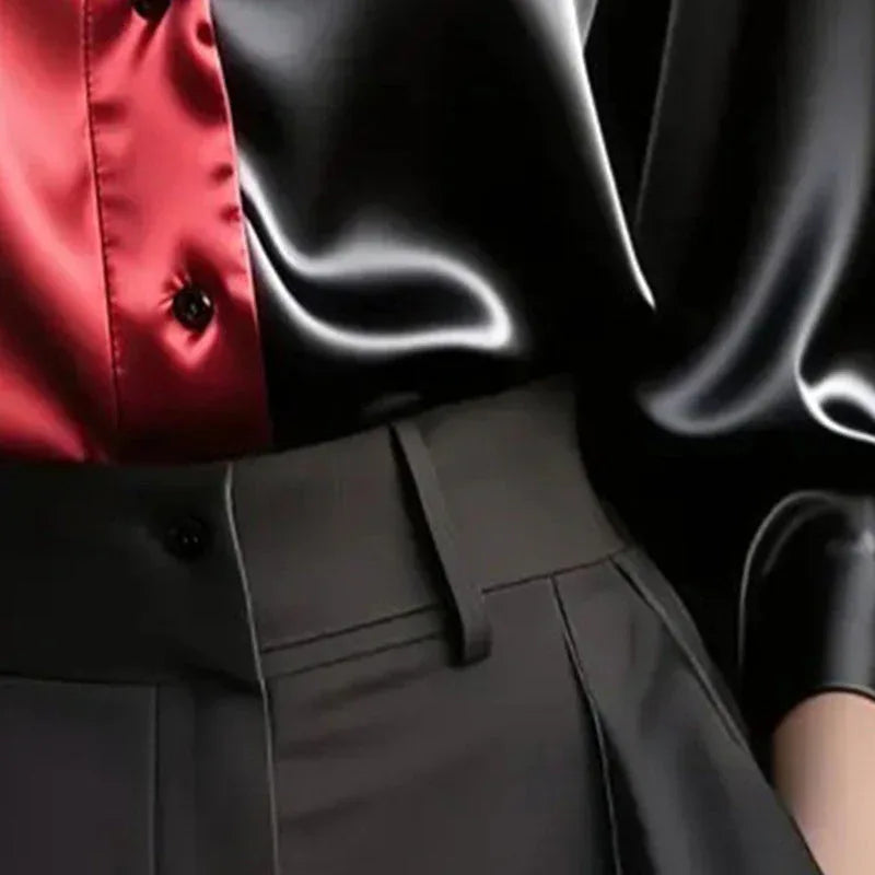 Women's Colorblock Long Sleeve Blouse Shirt Button Down Collared Tops Meifu Market