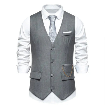 New Men's Solid Color Suit V-neck Single Breasted Chain Vest Meifu Market