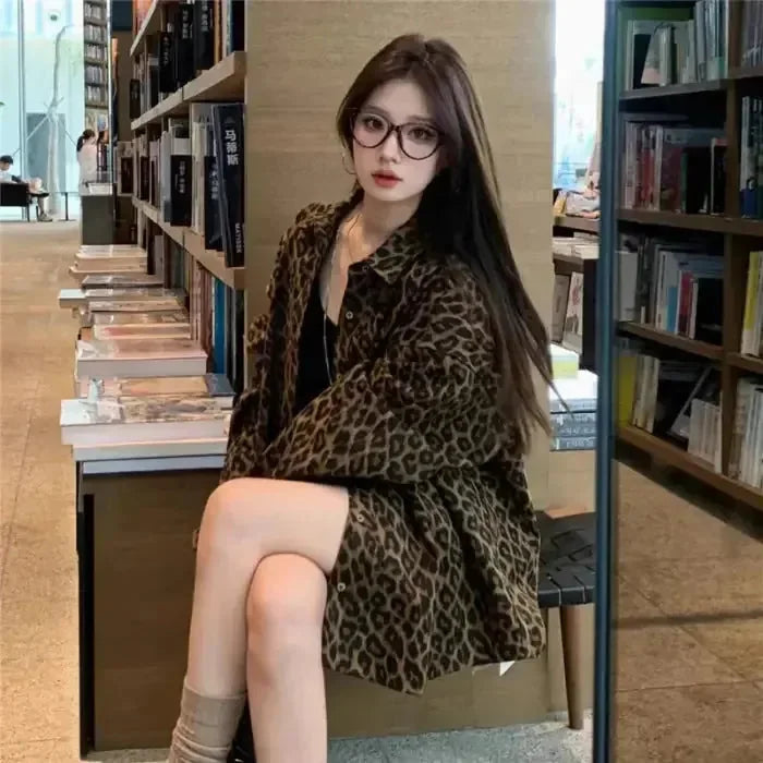 leopard print polo coat | faux leather jacket women | long sleeve shirt coat | ultrasonic cleaning