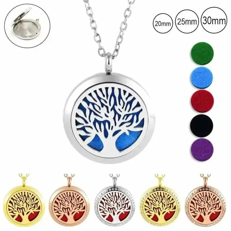 stainless steel pendant necklace | tree of life diffuser necklace | essential oil jewelry for women | energy saving