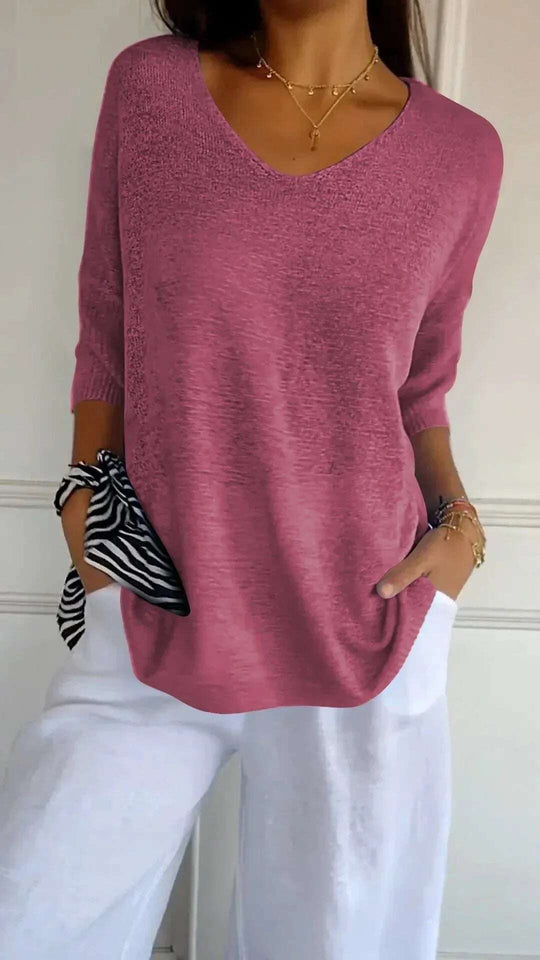Solid Long Sleeve Sweater Slimming V-neckline Knitwear Women's Bottoming Shirt Meifu Market