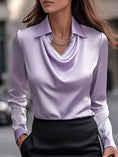 Women's Swing Collar Draped Shirts & Blouses Elegant Solid Satin Office Ladies Top Pullover Spring Long Sleeve Casual Tops Meifu Market