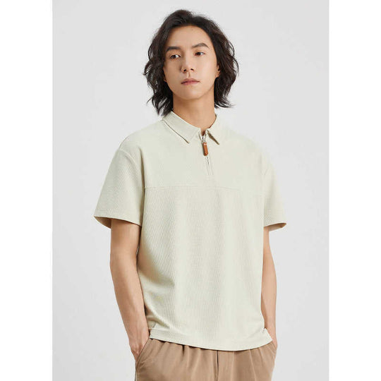 Open-Mesh Waffle Polo Shirt for Men's Relaxed Summer Style