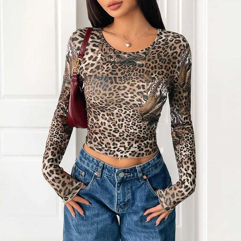 Women's Vintage Leopard Print Long-sleeved T-shirt Meifu Market