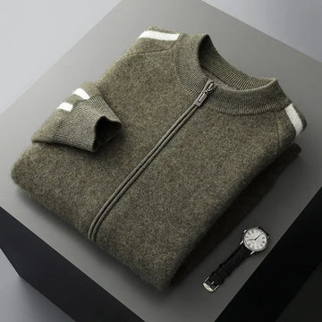 Fashionable All-match Casual Woolen Sweater Four Flat Air Layer Thickened Half Turtleneck Pure Wool Cardigan